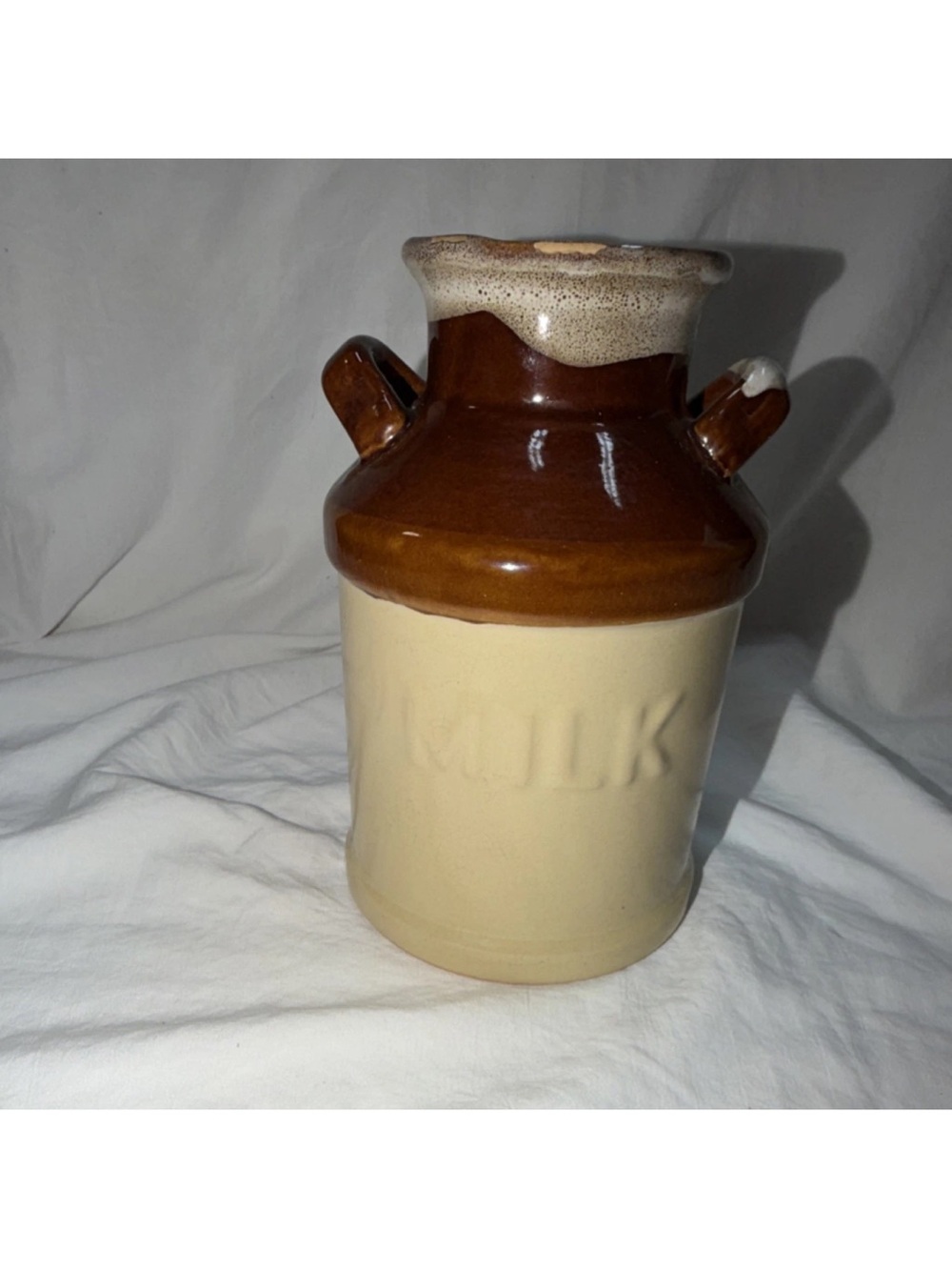 Vintage Two Tone Glazed Ceramic Milk Jug Pot with Handles - Picture 1 of 9